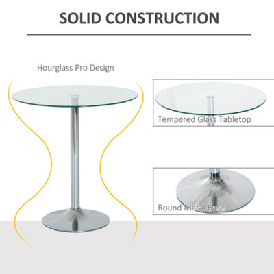 HOMCOM Round Bar Table Bistro Pub Counter w/ Tempered Glass Top for Kitchen