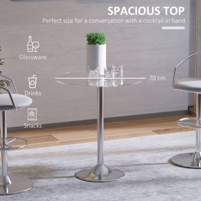 HOMCOM Round Bar Table Bistro Pub Counter w/ Tempered Glass Top for Kitchen