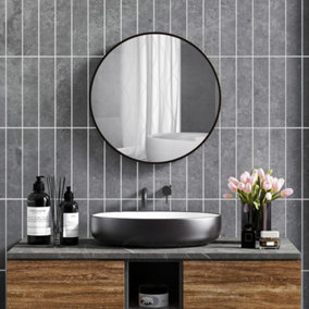 HOMCOM Round Bathroom Mirror, Modern Wall Mirror Aluminium Frame, 70 x 70cm