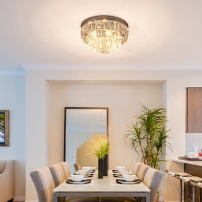 HOMCOM Round Crystal Ceiling Lamp 7 Lights Chandelier Mounted Fixture For Living Room Dining Room Hallway Modern