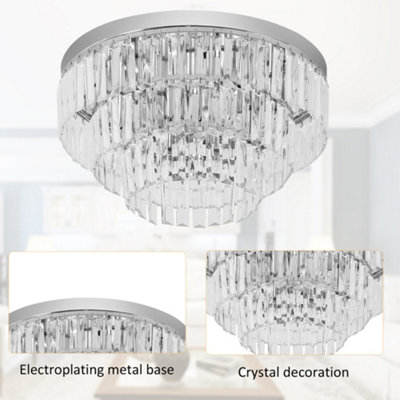 HOMCOM Round Crystal Ceiling Lamp 7 Lights Chandelier Mounted Fixture For Living Room Dining Room Hallway Modern