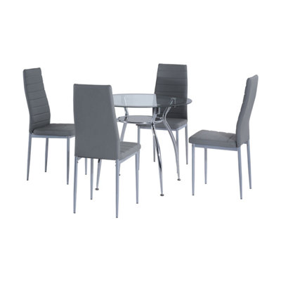 HOMCOM Round Dining Table Set for 4, Kitchen Table and Chairs with Cushion