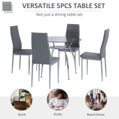 HOMCOM Round Dining Table Set for 4, Kitchen Table and Chairs with Cushion
