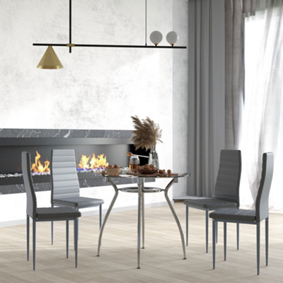 HOMCOM Round Dining Table Set for 4, Kitchen Table and Chairs with Cushion