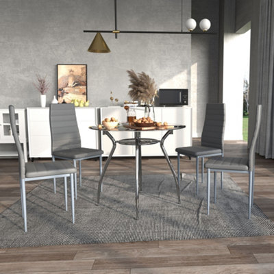 HOMCOM Round Dining Table Set for 4, Kitchen Table and Chairs with Cushion