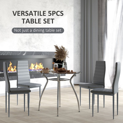 HOMCOM Round Dining Table Set for 4, Kitchen Table and Chairs with Cushion