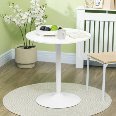 HOMCOM Round Dining Table w/ Steel Base, Non-slip Pad for Living Room White
