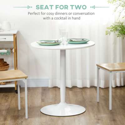 HOMCOM Round Dining Table w/ Steel Base, Non-slip Pad for Living Room White