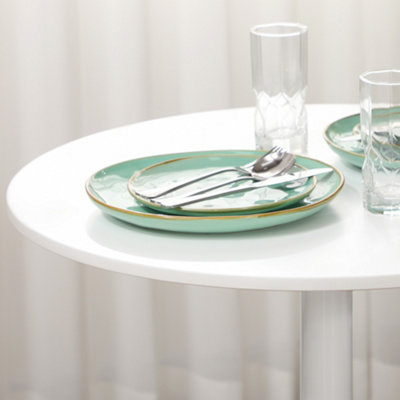 HOMCOM Round Dining Table w/ Steel Base, Non-slip Pad for Living Room White