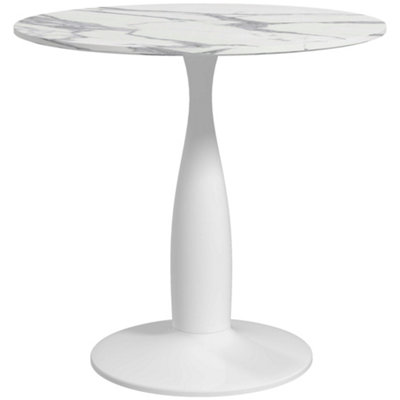 HOMCOM Round Dining Table with Steel Base for Living Room, Marble White