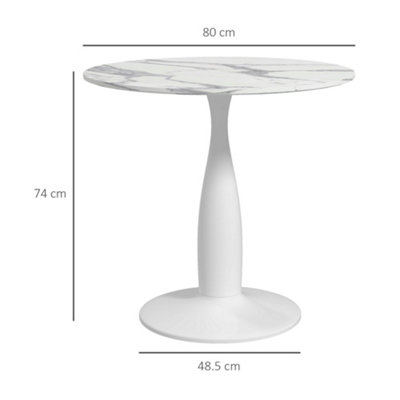 HOMCOM Round Dining Table with Steel Base for Living Room, Marble White