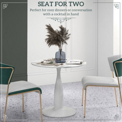 HOMCOM Round Dining Table with Steel Base for Living Room, Marble White