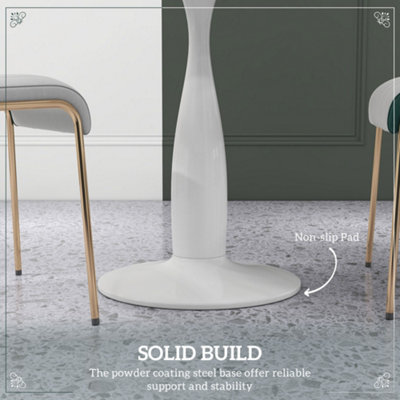 HOMCOM Round Dining Table with Steel Base for Living Room, Marble White