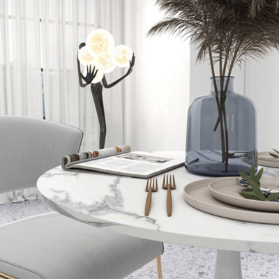 HOMCOM Round Dining Table with Steel Base for Living Room, Marble White