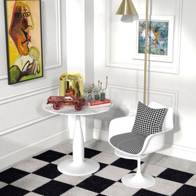 HOMCOM Round Dining Table with Steel Base for Living Room, Marble White