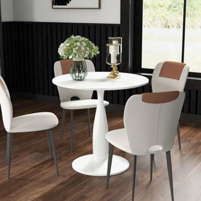 HOMCOM Round Dining Table with Steel Base for Living Room, White