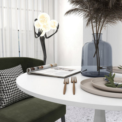 HOMCOM Round Dining Table with Steel Base for Living Room, White