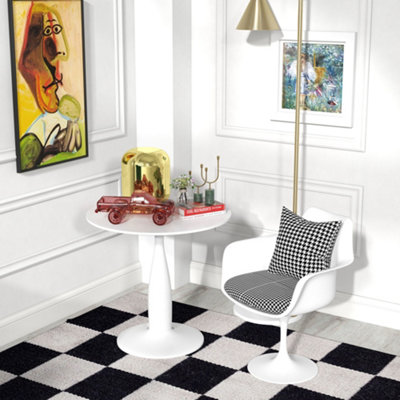 HOMCOM Round Dining Table with Steel Base for Living Room, White