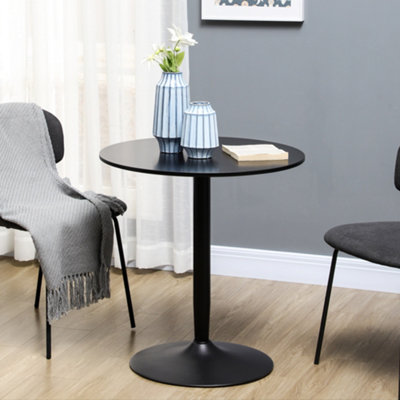 HOMCOM Round Dining Table with Steel Base, Non-slip Pad for Living Room, Black