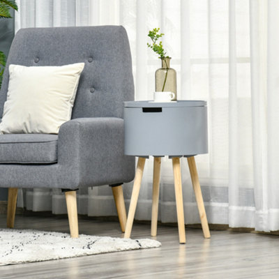 HOMCOM Round Side Table Nightstand w/ Hidden Storage Space Removable Lid, Grey
