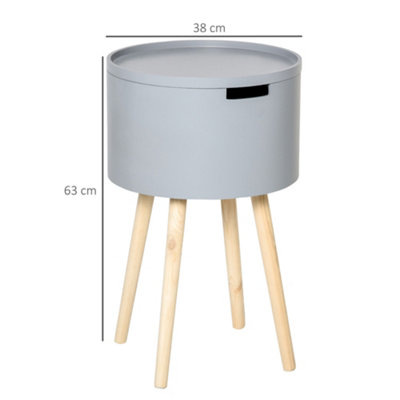HOMCOM Round Side Table Nightstand w/ Hidden Storage Space Removable Lid, Grey