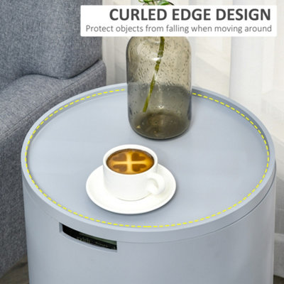 HOMCOM Round Side Table Nightstand w/ Hidden Storage Space Removable Lid, Grey