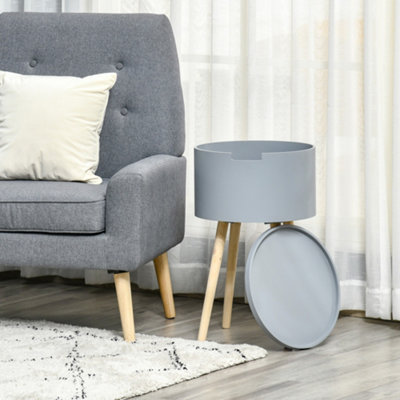 HOMCOM Round Side Table Nightstand w/ Hidden Storage Space Removable Lid, Grey