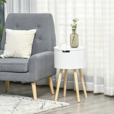 HOMCOM Round Side Table Nightstand w/ Hidden Storage Space Removable Lid, White