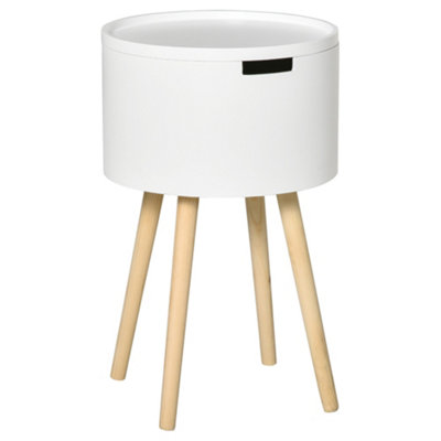 HOMCOM Round Side Table Nightstand w/ Hidden Storage Space Removable Lid, White