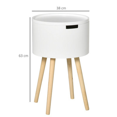 HOMCOM Round Side Table Nightstand w/ Hidden Storage Space Removable Lid, White