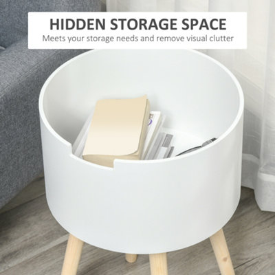 HOMCOM Round Side Table Nightstand w/ Hidden Storage Space Removable Lid, White