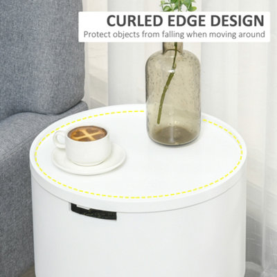 HOMCOM Round Side Table Nightstand w/ Hidden Storage Space Removable Lid, White