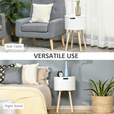 HOMCOM Round Side Table Nightstand w/ Hidden Storage Space Removable Lid, White