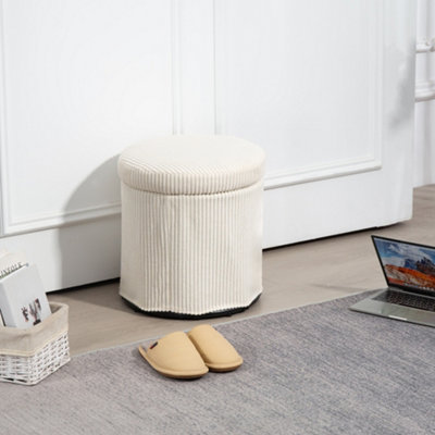HOMCOM Round Storage Ottoman with Lid, Vanity Stool with Storage, Beige