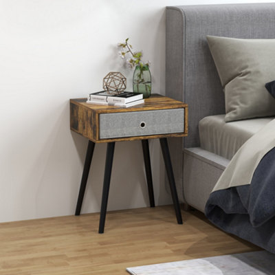 HOMCOM Rustic Chic End Side Table with Fabric Drawer Wooden Legs Living ...