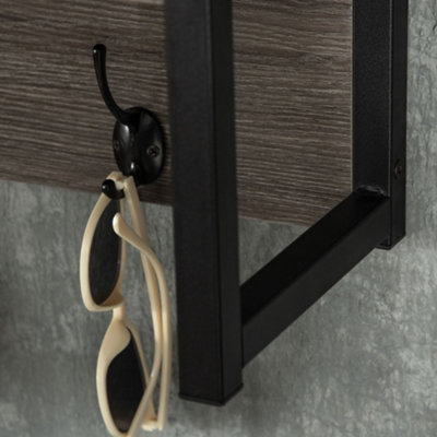 HOMCOM Rustic Wall-Mounted Coat Rack Floating Shelf with 4 Hooks for ...