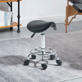 HOMCOM Saddle Chair, Rolling Salon Stool for Massage Spa Clinic Beauty, Black