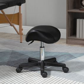 HOMCOM Saddle Stool Adjustable Rolling Salon Chair for Massage Spa Beauty Black