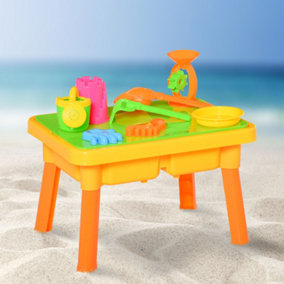 HOMCOM Sand and Water Table 16 pcs Beach Toy Set 2 in 1 Activities Playset