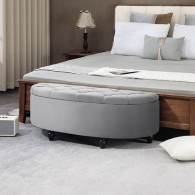 HOMCOM Semi-Circle Storage Ottoman Bench Tufted Upholstered Accent Footrest