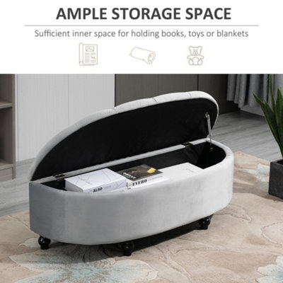 HOMCOM Semi-Circle Storage Ottoman Bench Tufted Upholstered Accent Footrest