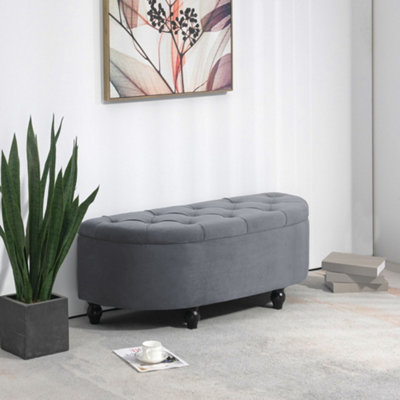 HOMCOM Semi-Circle Storage Ottoman Bench Tufted Upholstered Grey