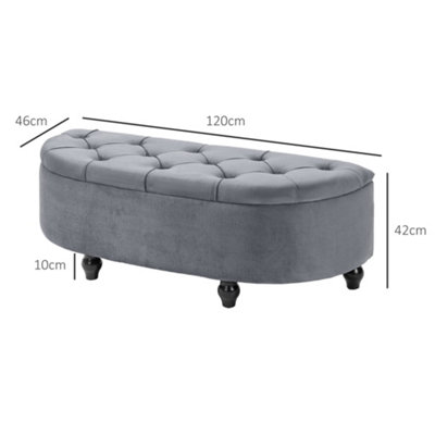 HOMCOM Semi-Circle Storage Ottoman Bench Tufted Upholstered Grey