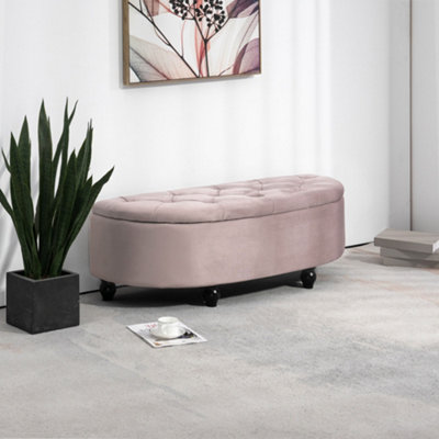 HOMCOM Semi-Circle Storage Ottoman Bench Tufted Upholstered Pink