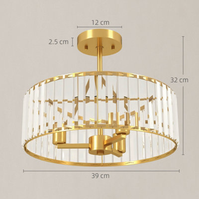 HOMCOM Semi Flush Mount Modern Crystal Chandelier Ceiling Light, Gold Tone