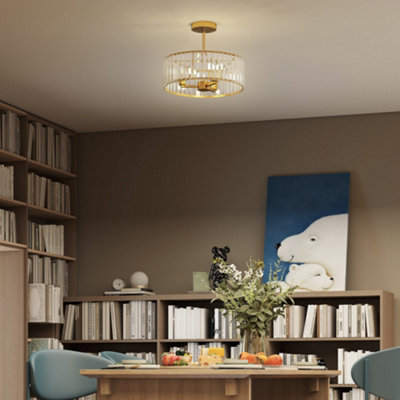 HOMCOM Semi Flush Mount Modern Crystal Chandelier Ceiling Light, Gold Tone