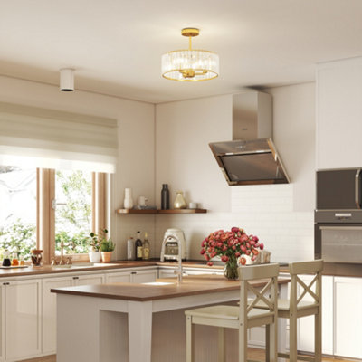 HOMCOM Semi Flush Mount Modern Crystal Chandelier Ceiling Light, Gold Tone