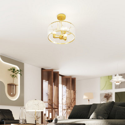 HOMCOM Semi Flush Mount Modern Crystal Chandelier Ceiling Light, Gold Tone