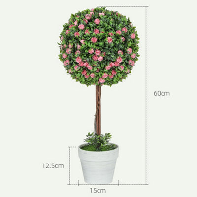 HOMCOM Set of 2 Artificial Plants with Rose Flower in Pot, 60cm, Pink