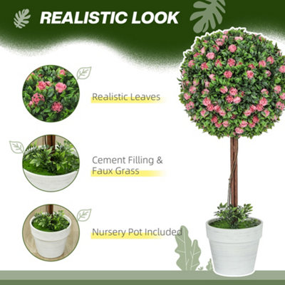 HOMCOM Set of 2 Artificial Plants with Rose Flower in Pot, 60cm, Pink